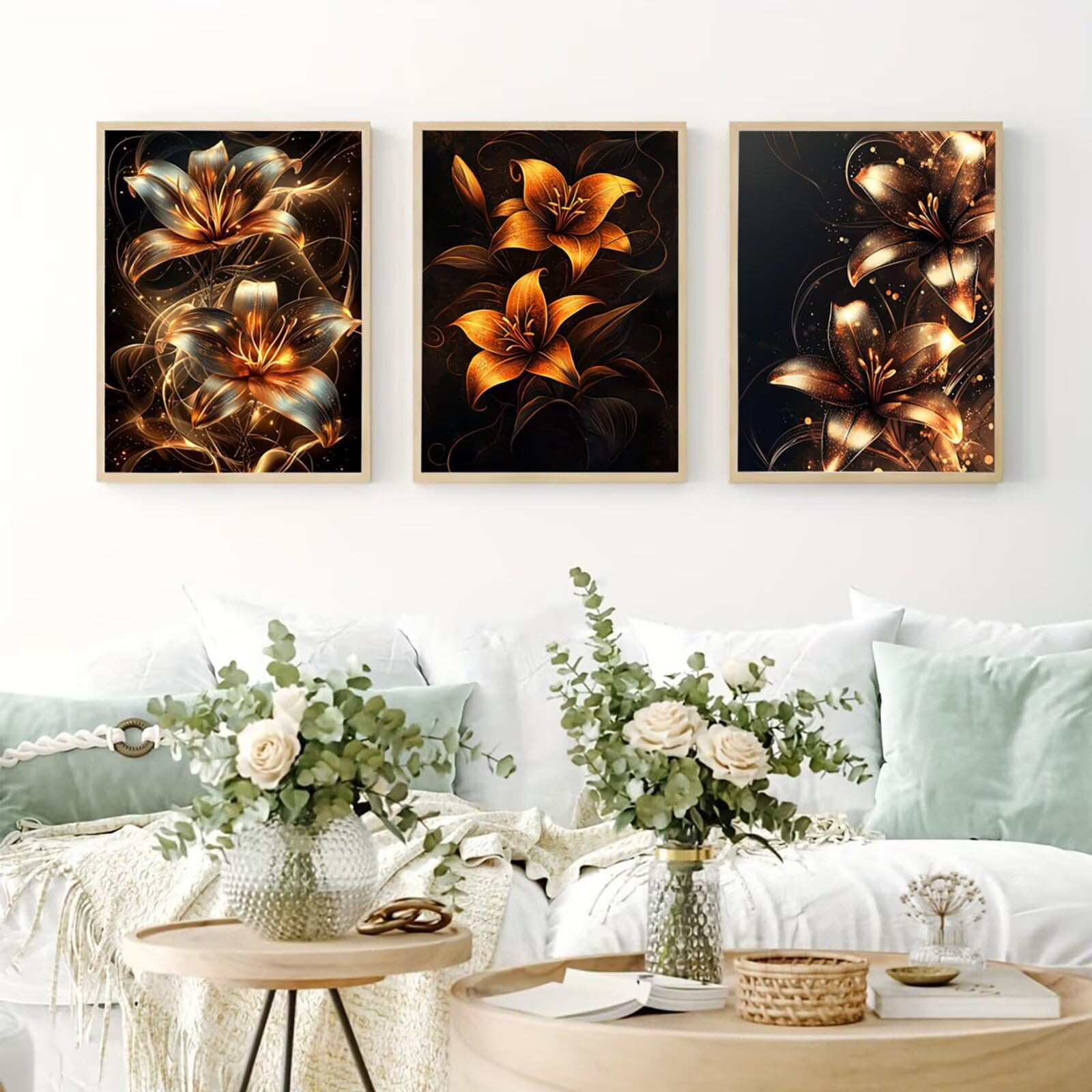 Cnyaunfi 3 Pezzi Fiore Pittura Diamante Fai-Da-Te, 5D Nero Diamond Painting Kit Completo per Hobby Creativi Adulti, Pittura Diamante Artigianale Per La Decorazione Della Parete Di Casa 60x80cm YF-3418