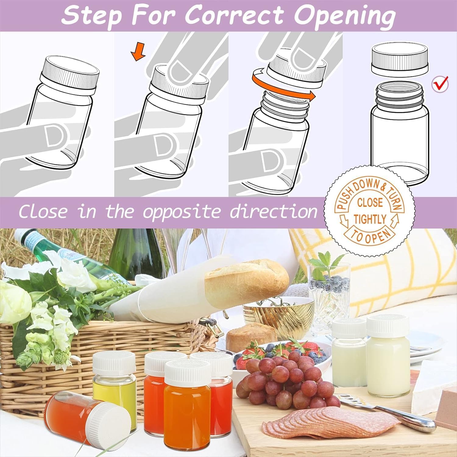 Syntic 8 Pack 2.5 Oz Wide Mouth Juice Shot Bottles with 8 Sealed Press Screw Caps & 4 Airtight Lids! Clear Small Glass Ginger Shot Bottles for Oil, Ginger, Travel Bottle, Reusable and Dishwasher Safe - Image 7