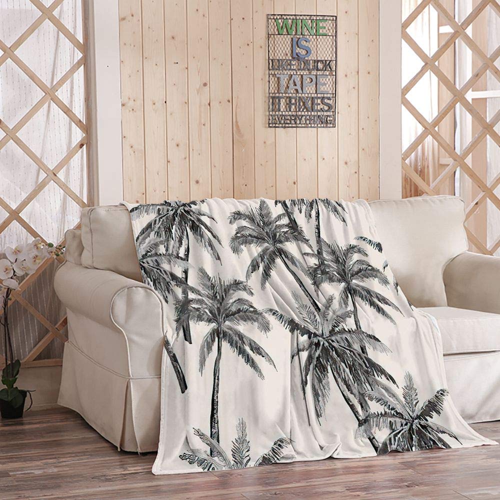 MOOTFAY Hawaii Throw Blanket, Beautiful Botanical Palm Trees Flannel Lightweight Cozy Soft Plush Blanket for Bed/Couch/Sofa/Office/Camping, 60 x 80 Inches
