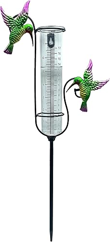 Hummingbird Art - Medidor de lluvia para jardín de 7 pulgadas, fácil de leer, medidor de lluvia de metal para exteriores con estaca, medidor de