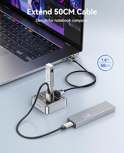 Miniatura 5 de ORICO Concentrador USB-C de 10 Gbps, divisor USB 3.2 de aleación de zinc de 4 puertos con 2 puertos USB-A y 2 puertos USB-C, extensor de datos de