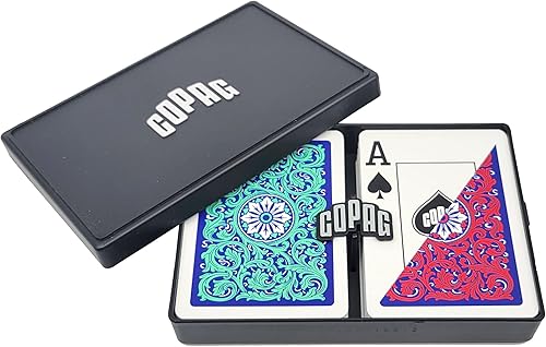 Copag 1546 Neoteric Design - Juego de cartas 100% de plástico, tamaño de póquer (estándar) verde/rojo (índice jumbo, 1 juego)