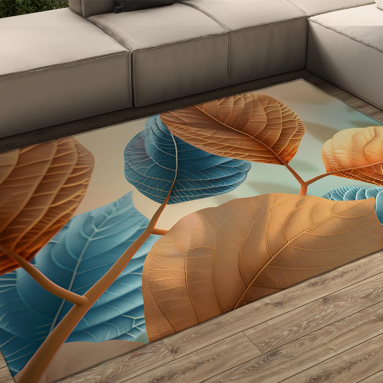 Tapis 180x240cm Bleu Sarcelle Lavable et Antidérapant Motif Vintage