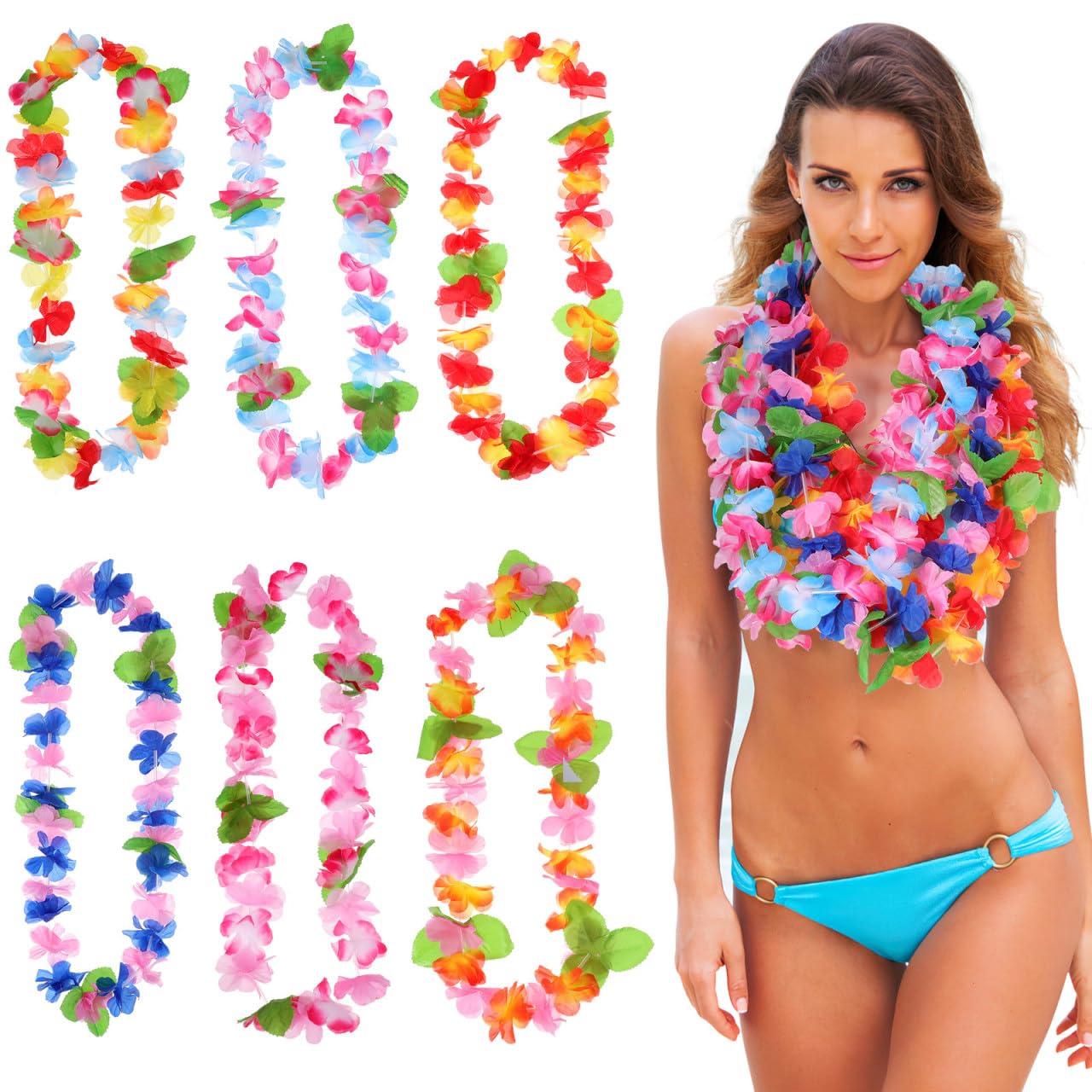 Guirlandes de fleurs hawaïennes artificielles pour décoration anniversaire et soirée tropicale