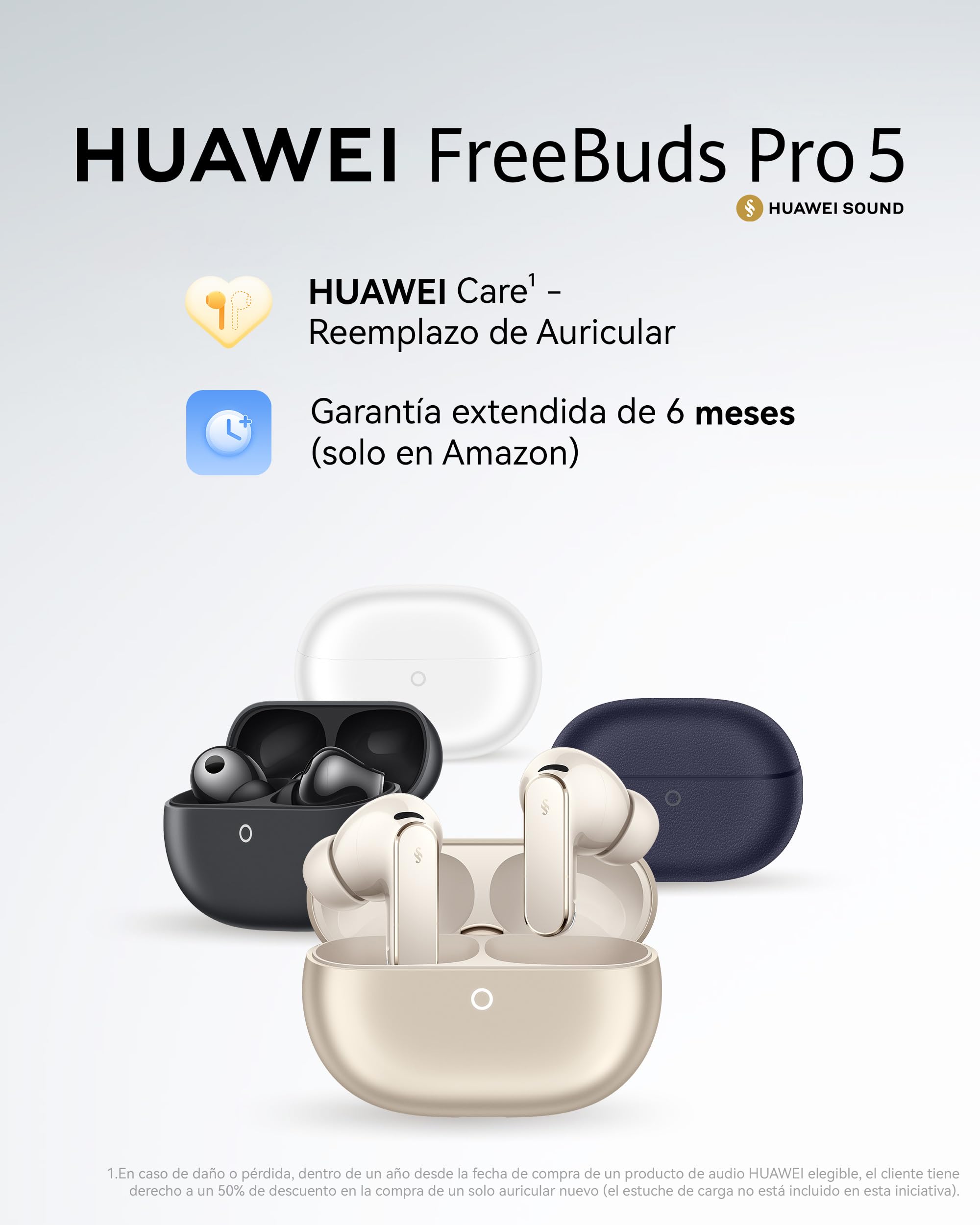 HUAWEI FreeBuds Pro 5 Auriculares Inalámbricos Bluetooth, Blanco | Cancelación de Ruido IA Doble Motor para Negocio Oficina, Ajuste Seguro Sonido Inmersivo, Llamada Estable, Garantía 42 Meses