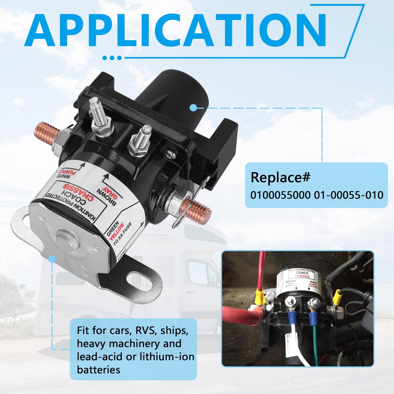 0100055000 Battery Disconnect Relay, Compatible with Intellitec RV Automobile Battery Disconnect Relay Switch, Replace 01-00055-000