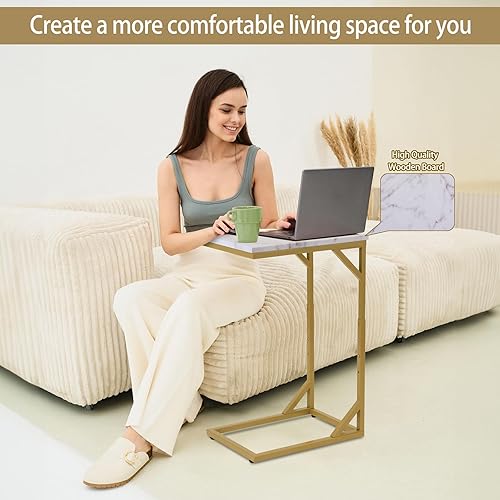 Miniatura 4 de Mesa auxiliar en forma de C, mesa auxiliar resistente para sofá, mesita de noche, espacio pequeño, bandeja para TV, soporte para tocadiscos, mesas