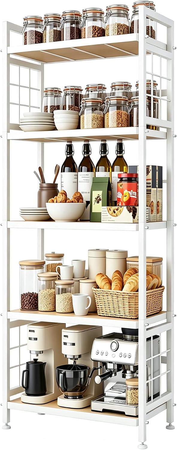 GIOTORENT 6-Tier Kitchen Storage with Wooden Boards,750LB Capacity, White