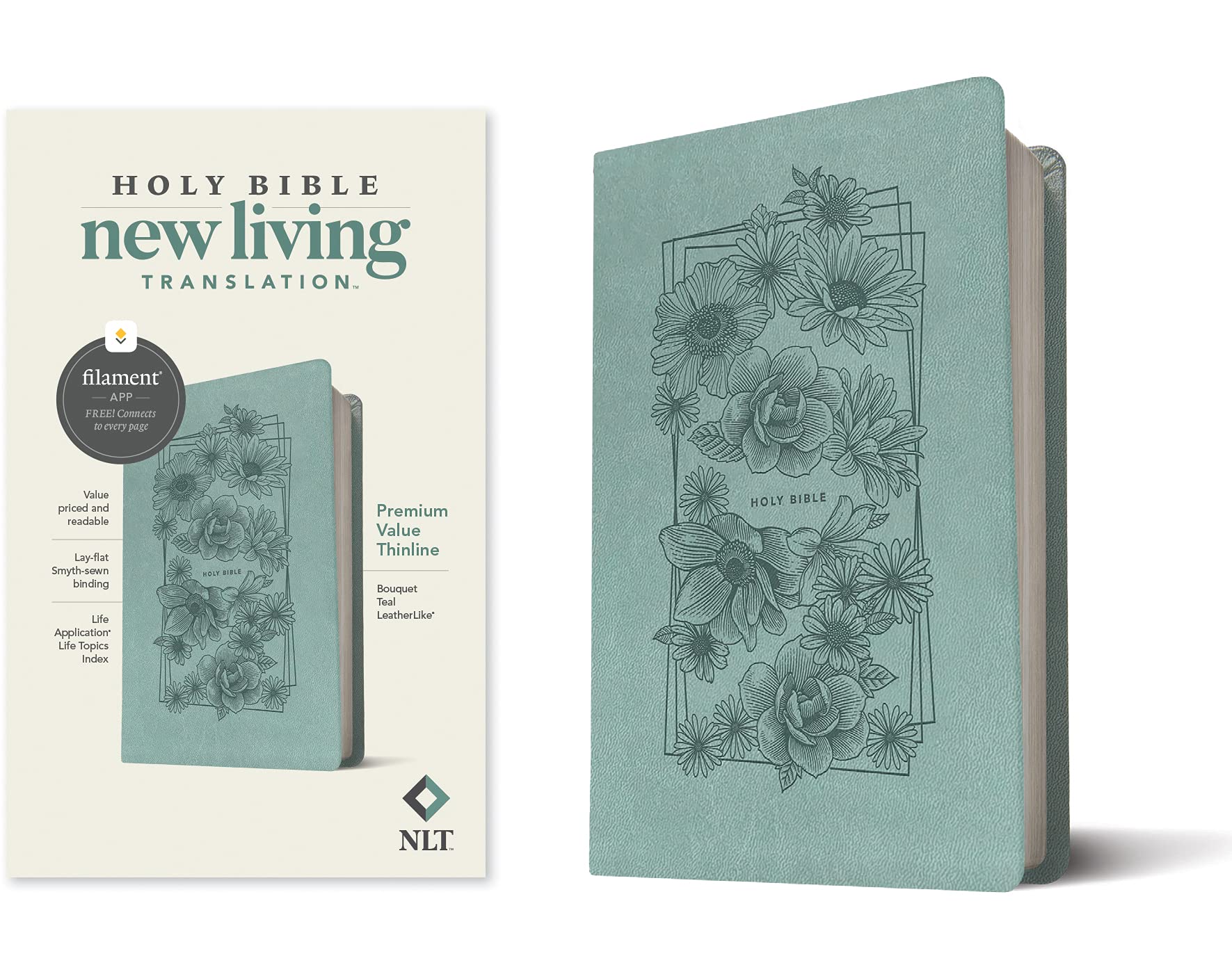NLT Premium Value Thinline Bible, Filament Enabled Edition (Leatherlike, Bouquet Teal): New Living Translation, Bouquet Teal, Leatherlike, Premium Value Thinline Bible, Filament Enabled Edition