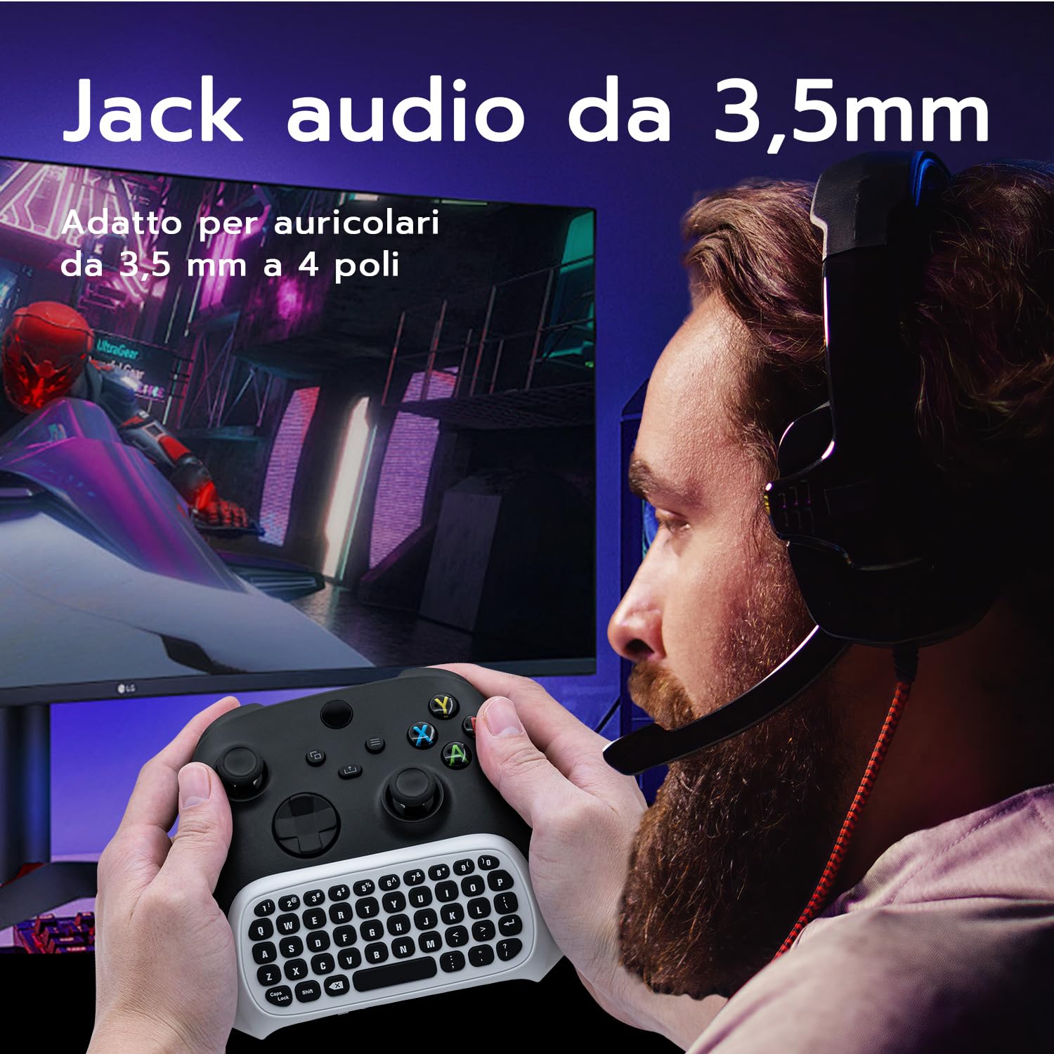 Mcbazel Tastiera Wireless, 2.4G Mini Gamepad per Controller Xbox Series X/S, Xbox One S/X Con Jack Audio da 3,5 mm