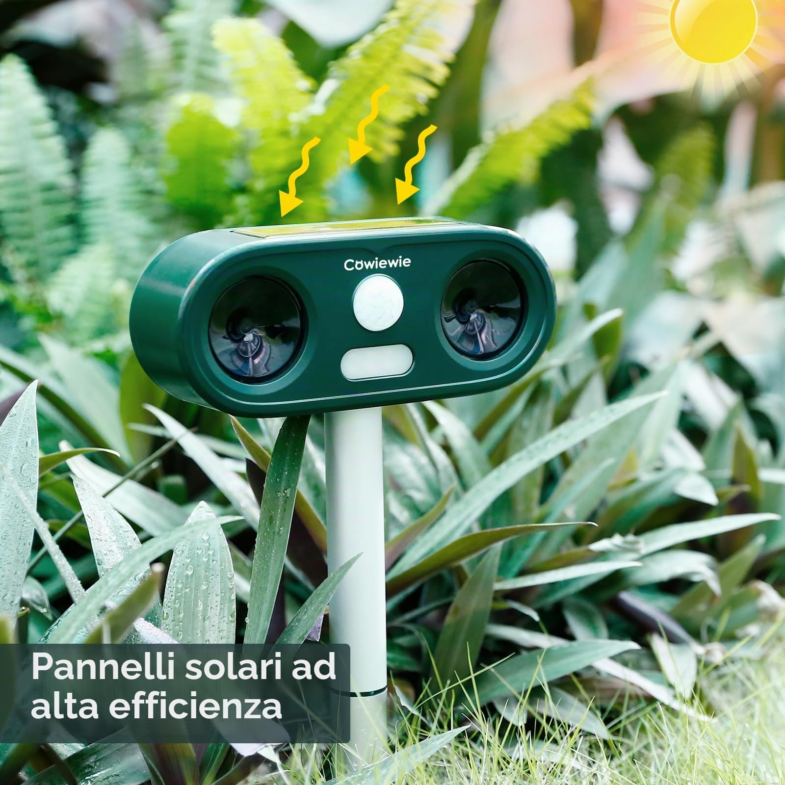 Cowiewie 2 Pezzi Repellente per Gatti da Esterno a Ultrasuoni e Flash LED, Ricarica Solare e USB, Repellente per Gatti Impermeabile per Giardini e Campi - Facile da Installare (verde)