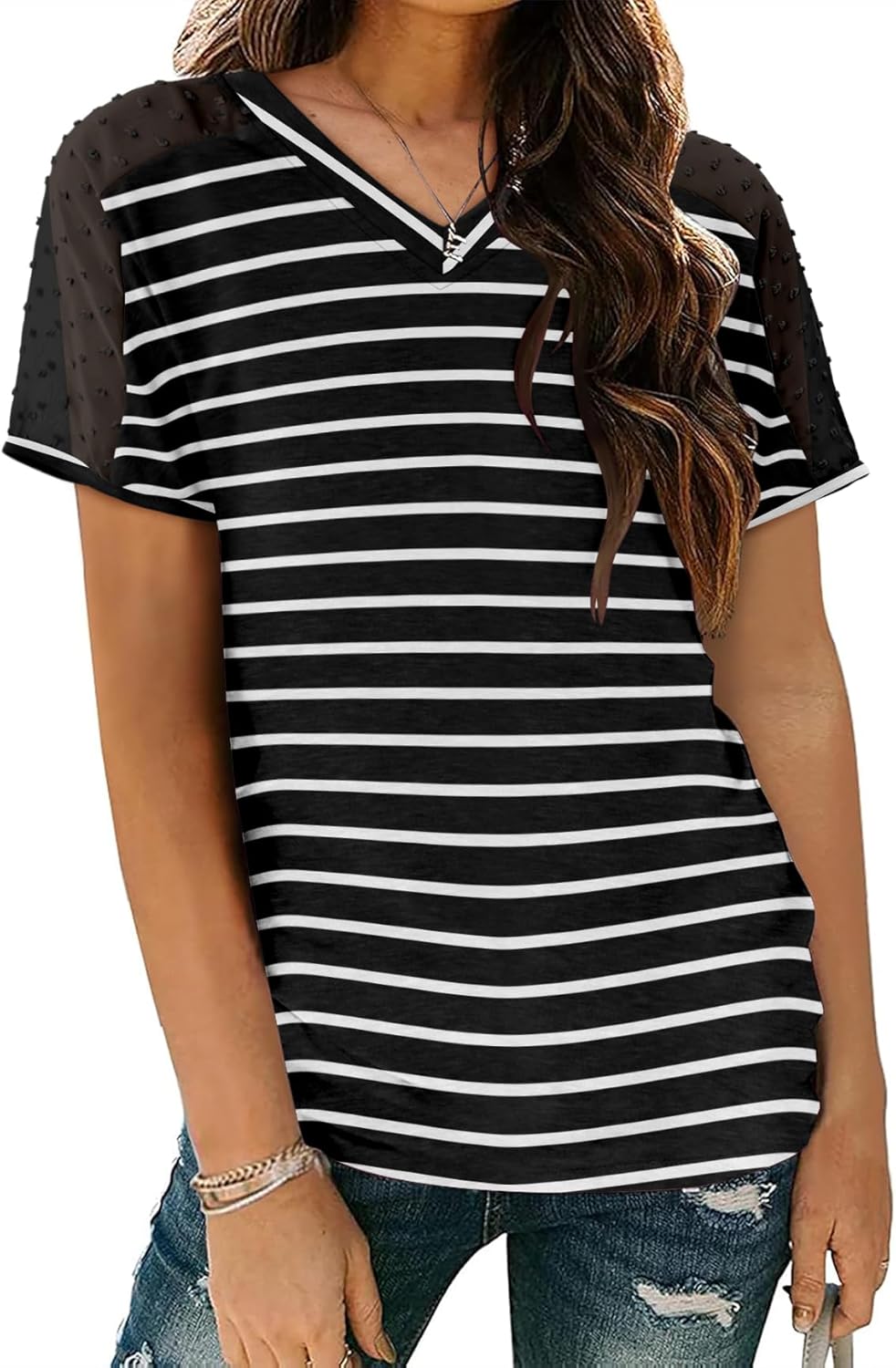 Magritta Women Mesh Sleeves Casual T-Shirts Summer Fashion See Through Blouses Tee S-3XL - Image 5