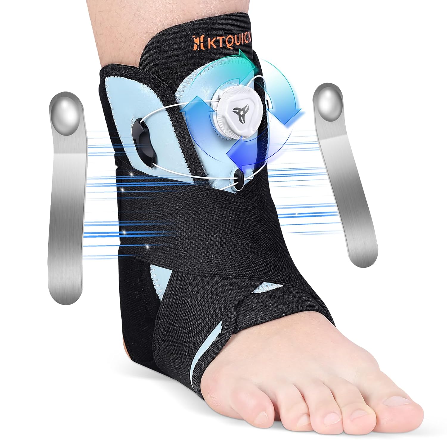 Ankle Brace for Sprained Ankle, Adjustable Knob Support with Removable Metal Splints, KTQUICK Breathable Ankle Stabilizer for Unsex, Pain Relief for Swelling,Injury Recovery,Sports,M(Shoes 8.5‘’-12‘’)