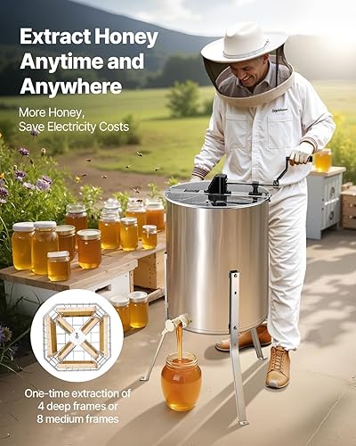 Miniatura 36 de VEVOR Extractor de miel, extracción manual de apicultura de acero inoxidable de 2/4 marcos, tambor giratorio de panal con tapa transparente,