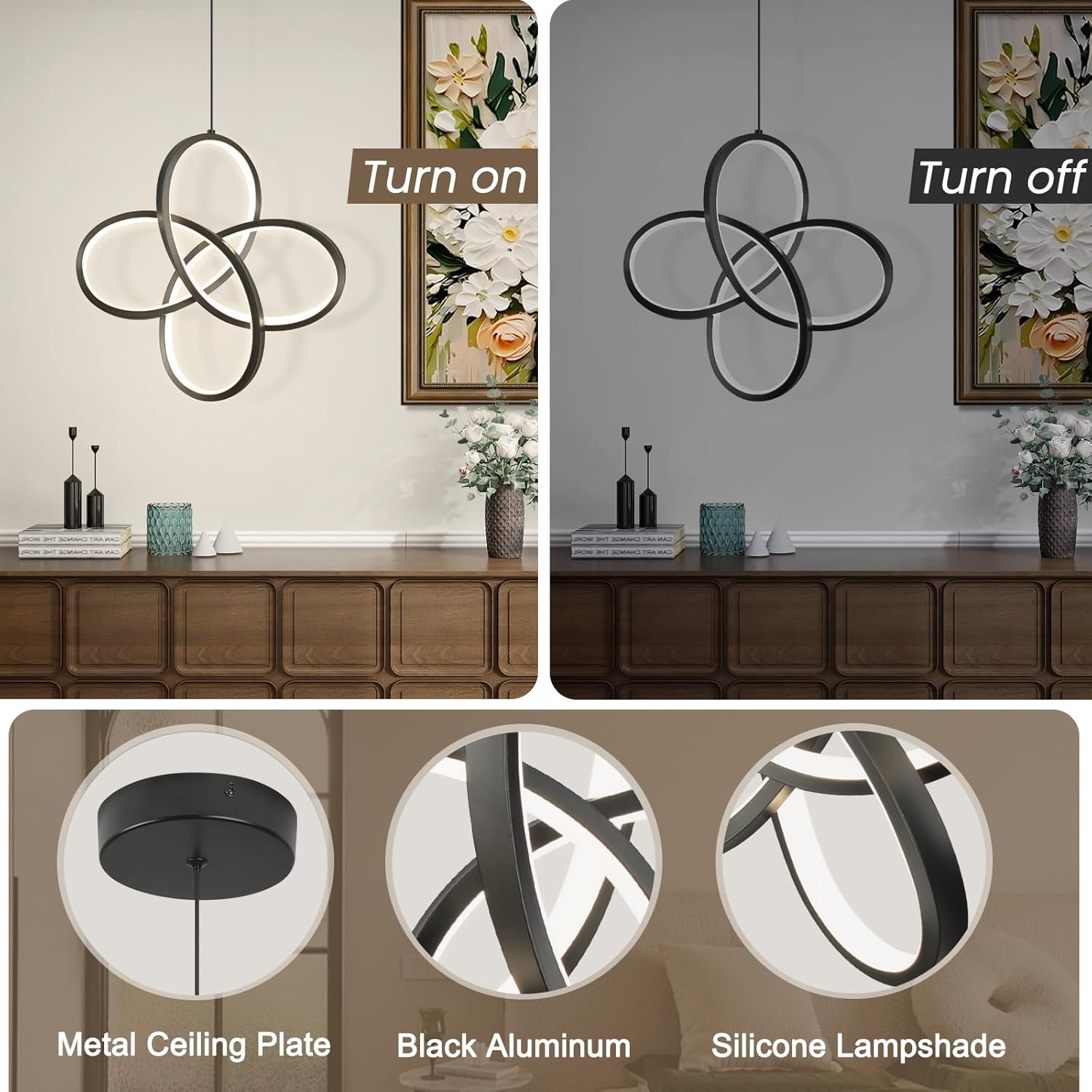 Black Pendant Lighting, 4500K Modern Pendant Light Kitchen Island, Height Adjustable Hanging Pendant Light Fixtures for Dining Room Kitchen Sink Bedroom Hallway,1 Pack