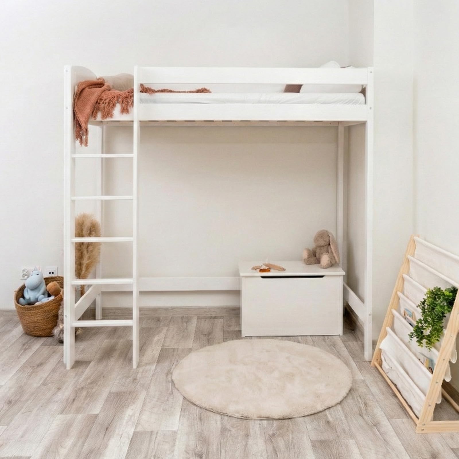 Need Sleep Loft Bed - Litera con escaleras, cama alta para adultos, adolescentes, niños (blanco, 180 x 80 - 180 cm de alto)