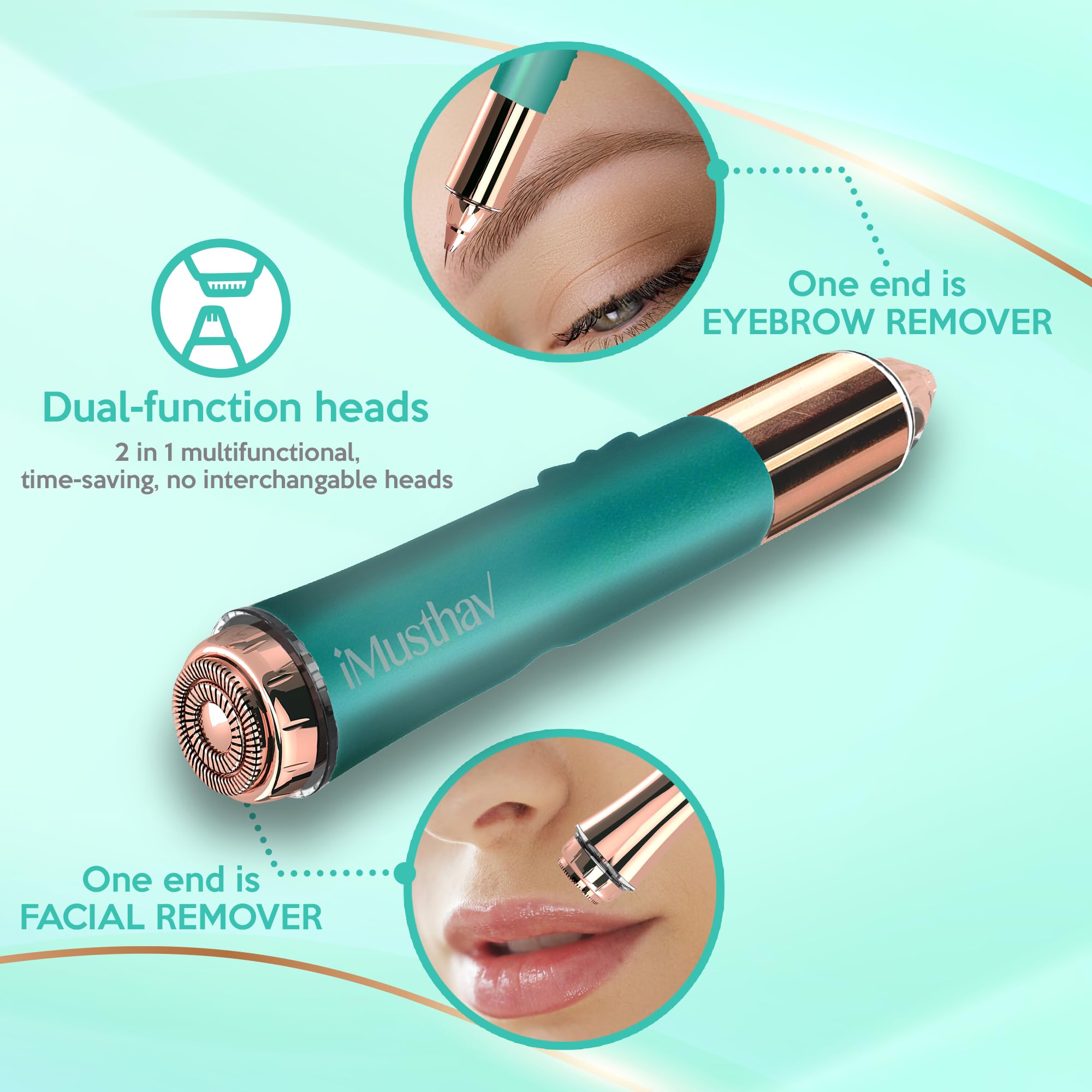 Removedor de cejas y vello facial 2 en 1 para mujeres, afeitadora eléctrica sin dolor, con chapado en oro de 18 quilates, recargable por USB, LED de 360° para depilación impecable de cejas y