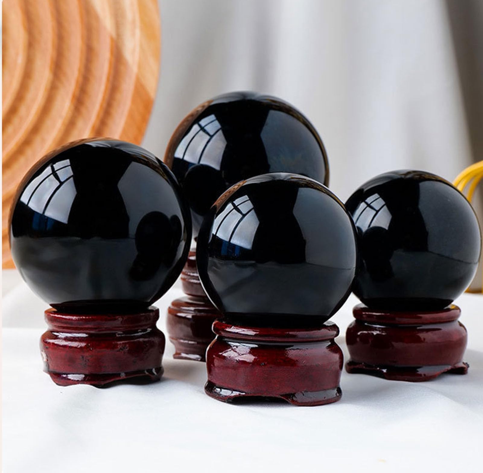 Sfera di Cristallo di Ossidiana Nera Naturale per divinazione | Sfera di cristallo da 20-200 mm, sfere decorative per meditazione, Feng Shui, guarigione Reiki, stregoneria, decorazioni