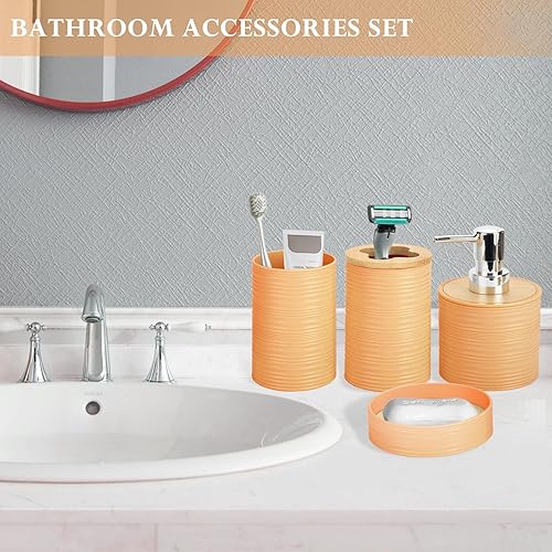 Miniatura 5 de Juego de accesorios de baño, juego de baño de plástico de 4 piezas, incluye dispensador de jabón, jabonera, soporte para cepillo de dientes, taza