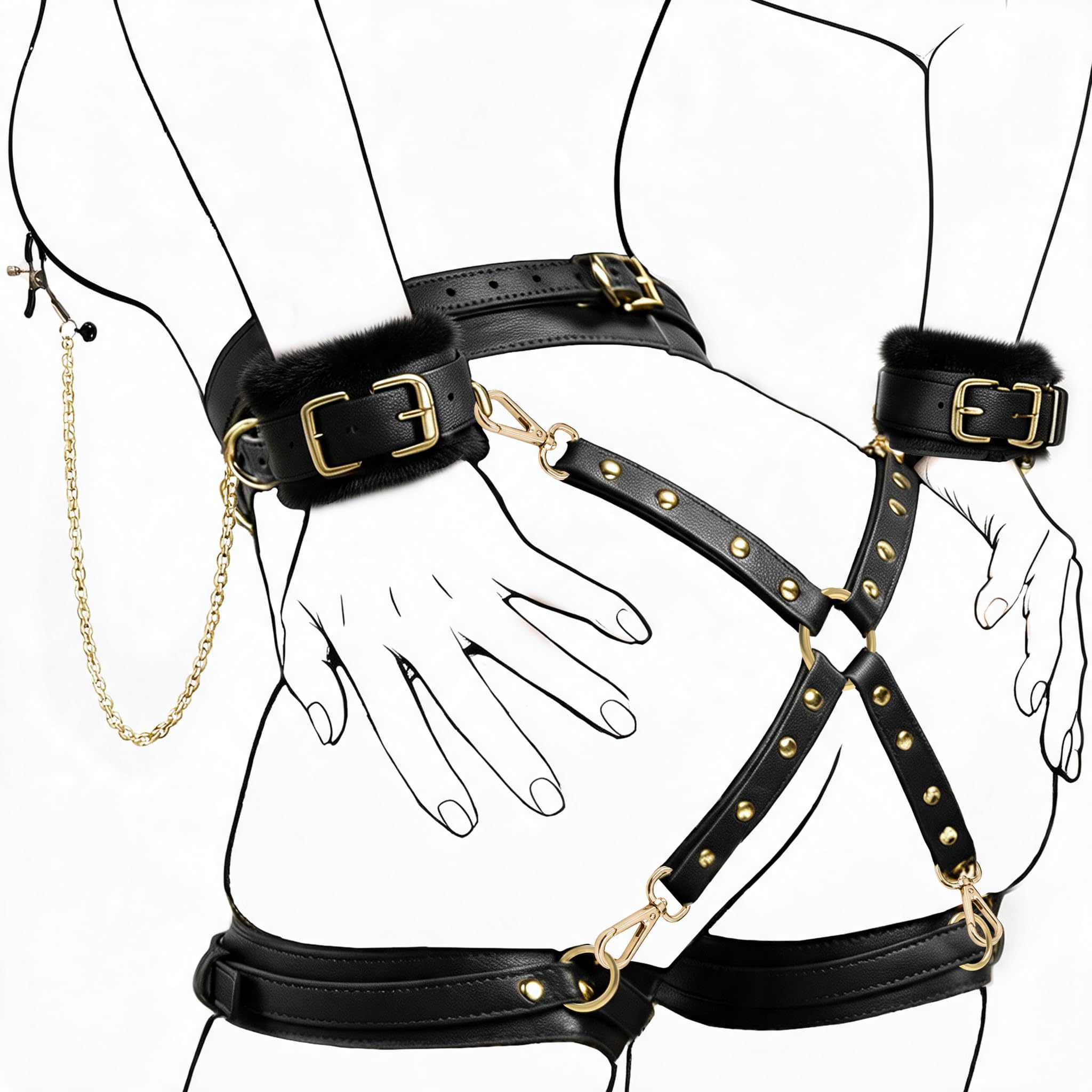 15PCS BDSM Kit for Couples – Complete Bondage Restraints Set with Nipple Clamp Necklace, Handcuffs, Cuffs, Blindfold, Adult Toys and Sex Toys Accessories