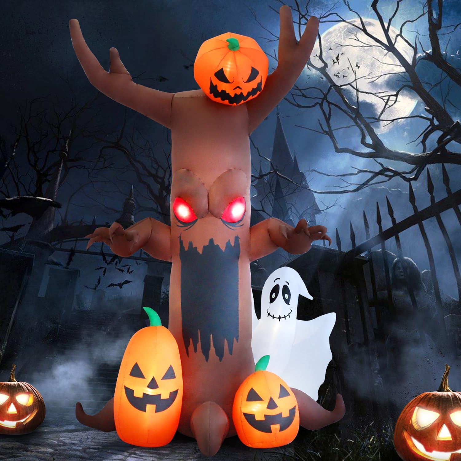 9ft Halloween Inflatable Tree with Pumpkin & Ghost Lights