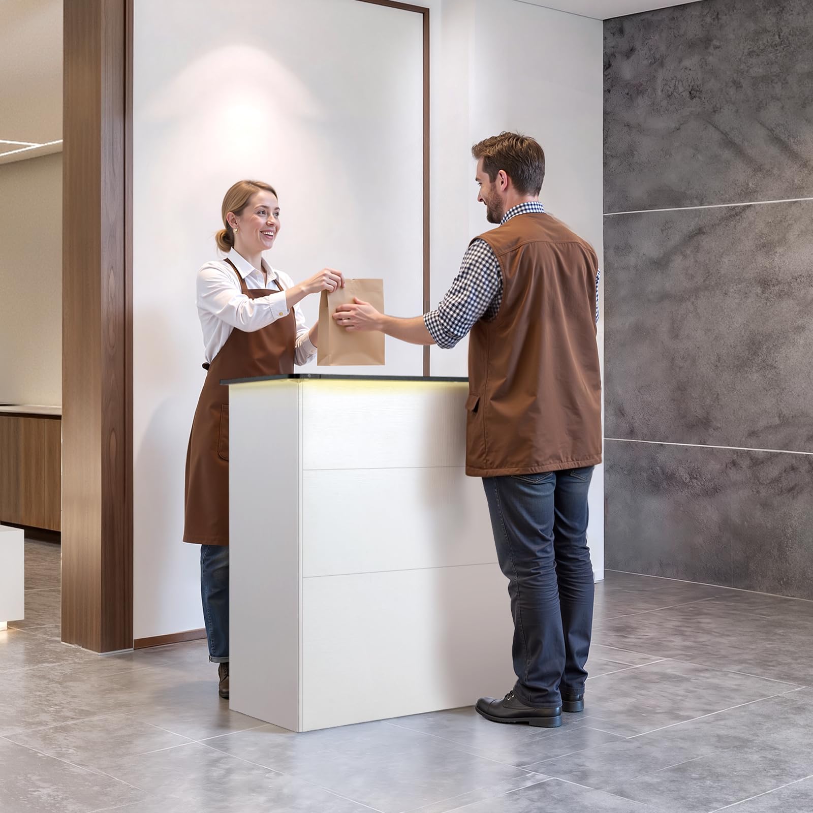 VEVOR Empfangstheke 127,5 cm Lang, Rechteckige Rezeptionstheke mit Lichtleiste & 3 Schubladen & Stauschränken, Empfangstresen für Kasse Lobby Schönheitssalon Büro Hotel, Verkaufstheke Bürotheke