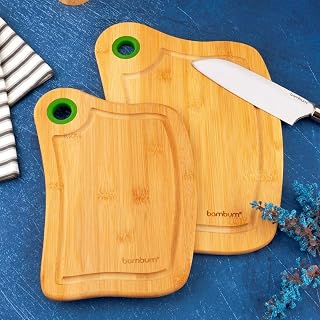 Bambum Zeri İkili Kesme Tahtası Seti Doğal Bambu Yükseltilmiş Kenarlı