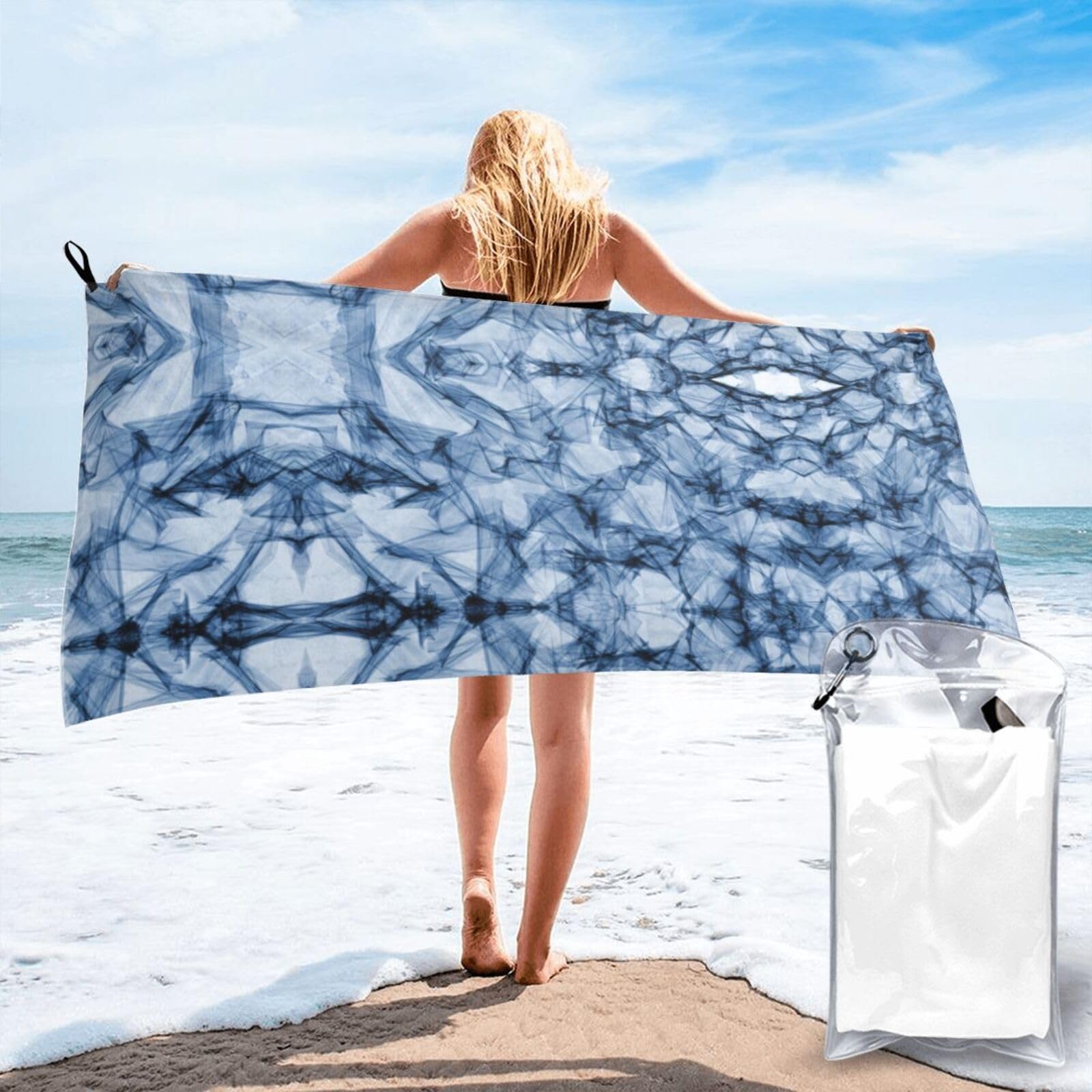 VCzsdff Dark Blue Marble Print Quick Dry Towel Compact Beach Shower Wrap For Camping Fitness