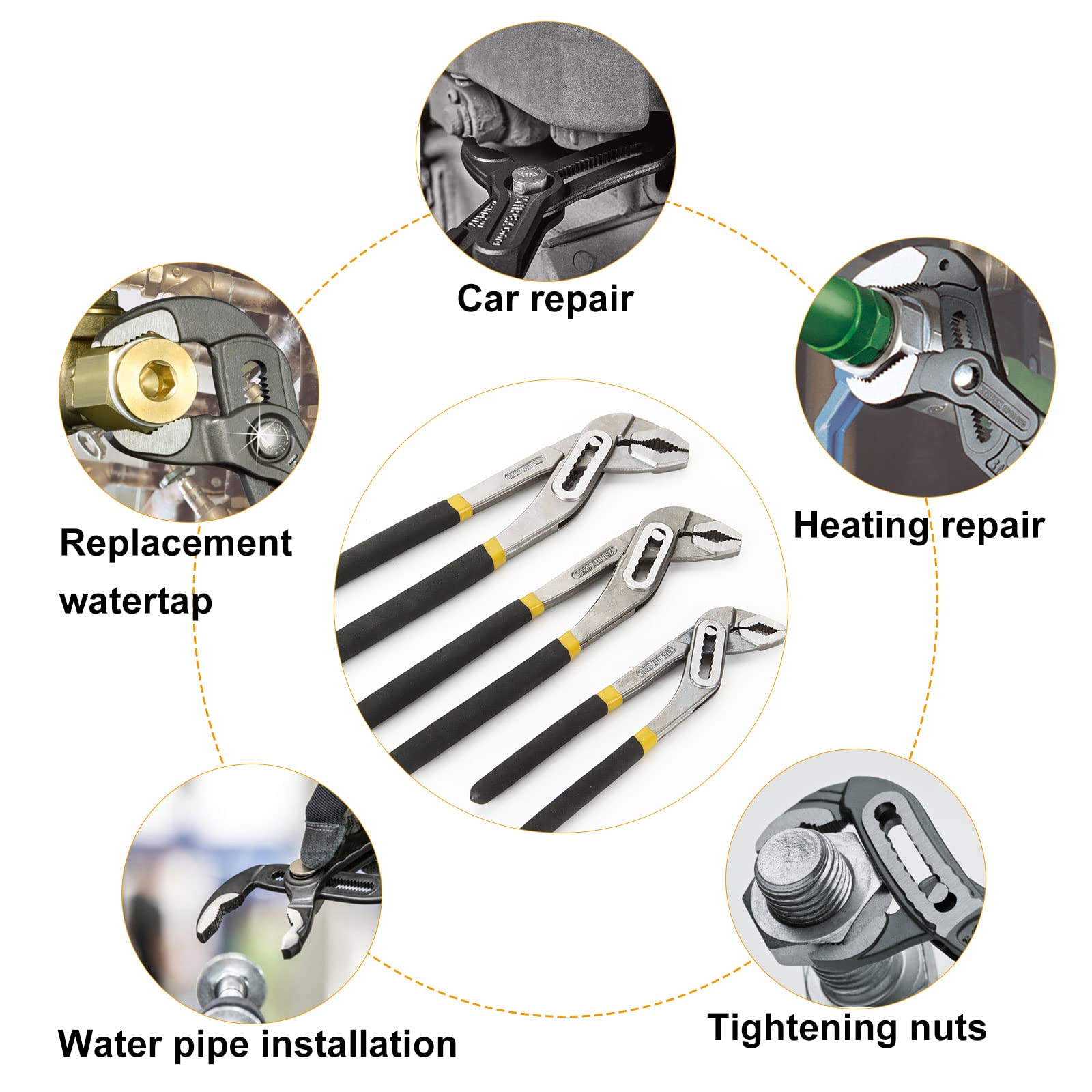 Set 3 Pinze Per Giunti Scanalati - Acciaio Cr-V, Chiusura A Pressione, Misure 7”, 9.5” E 12” - Foto 10