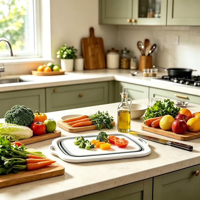 Tabla plegable de cocina 2 en 1 con cubeta para lavar y cortar miniatura 7