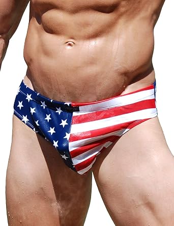 Mens American Flag Stars & Stripes Swimsuit Bikini Flag Print-Medium