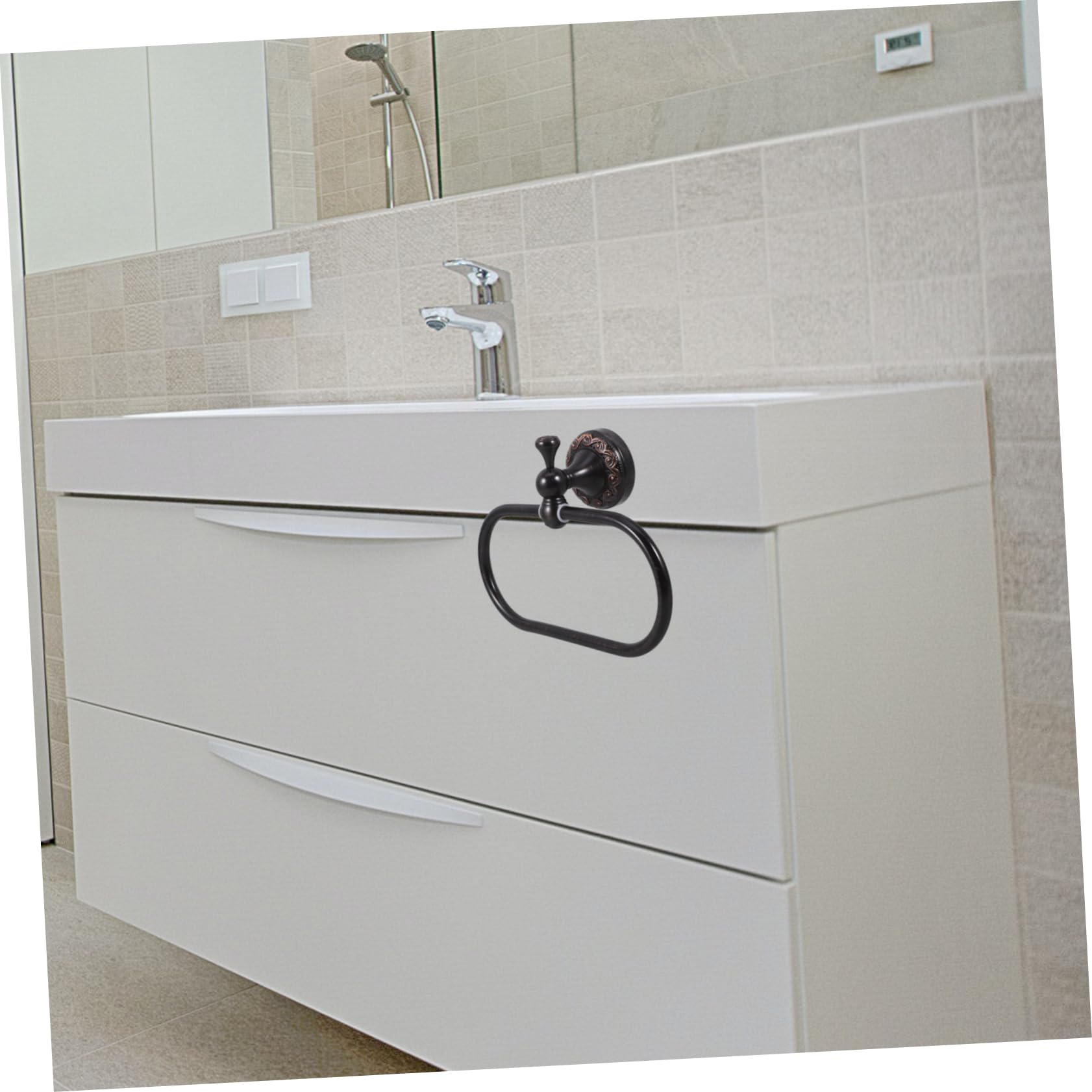 Menzola Portasciugamani Ovale Nera Anello Portasciugamani in Rame Moderno A Parete Appeso Artigianato Retrò Per Bagno Di Casa