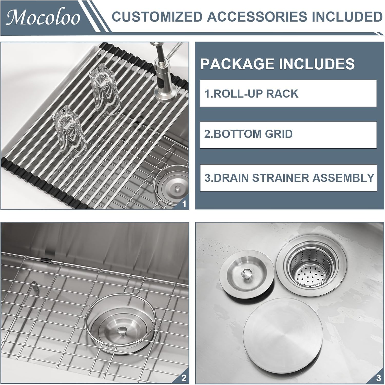 28 inch Undermount Sink - Mocoloo 28x18 inch Single Bowl Kitchen Sink Stainless Steel 16 Gauge Round Corner 10 inch deep with Accessories