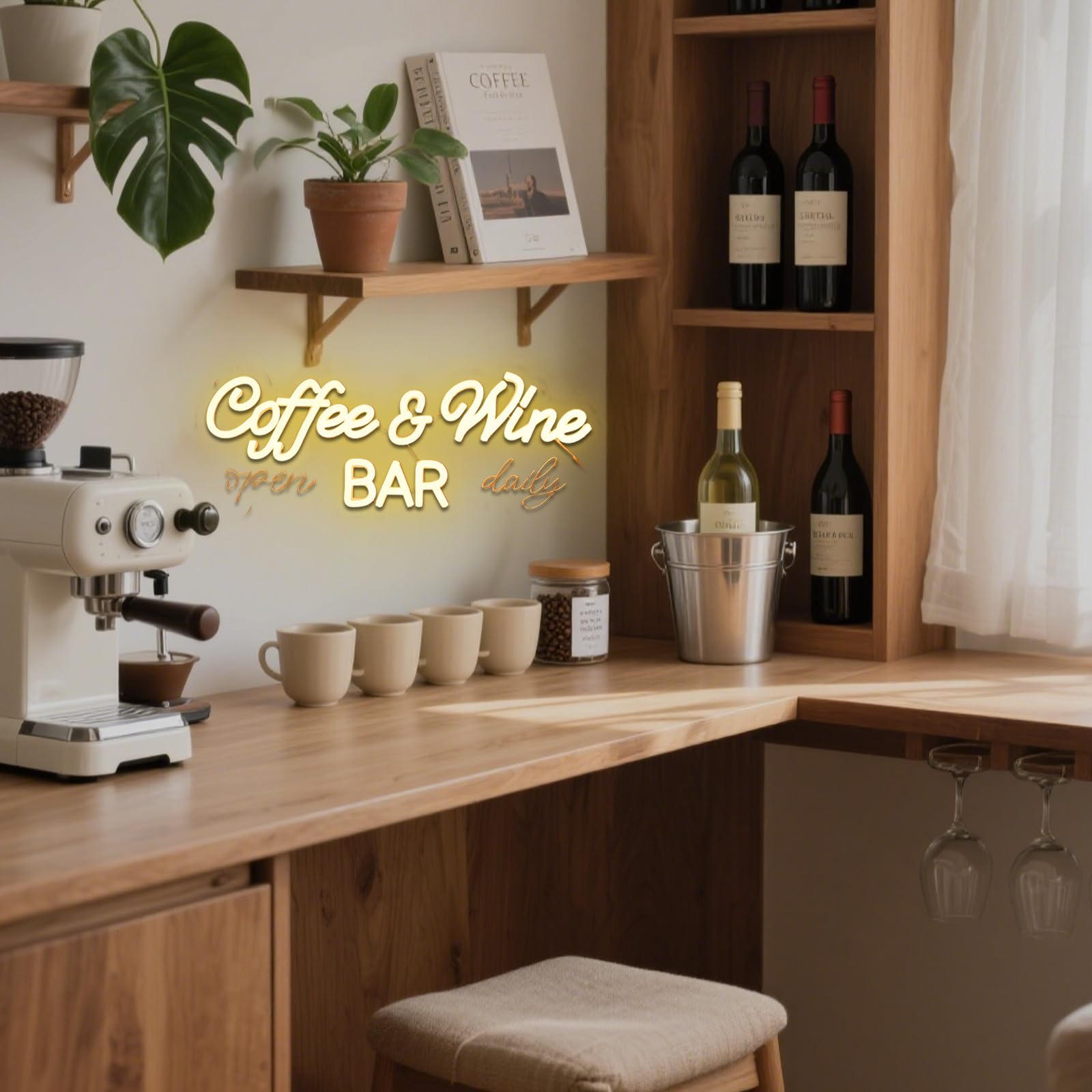 Cartel de neón para café y vino, señal de neón LED para pared, esquina de café, letrero LED USB para cafetería, bar, dormitorio, club, negocios, hogar, cocina, pub, fiesta, decoración
