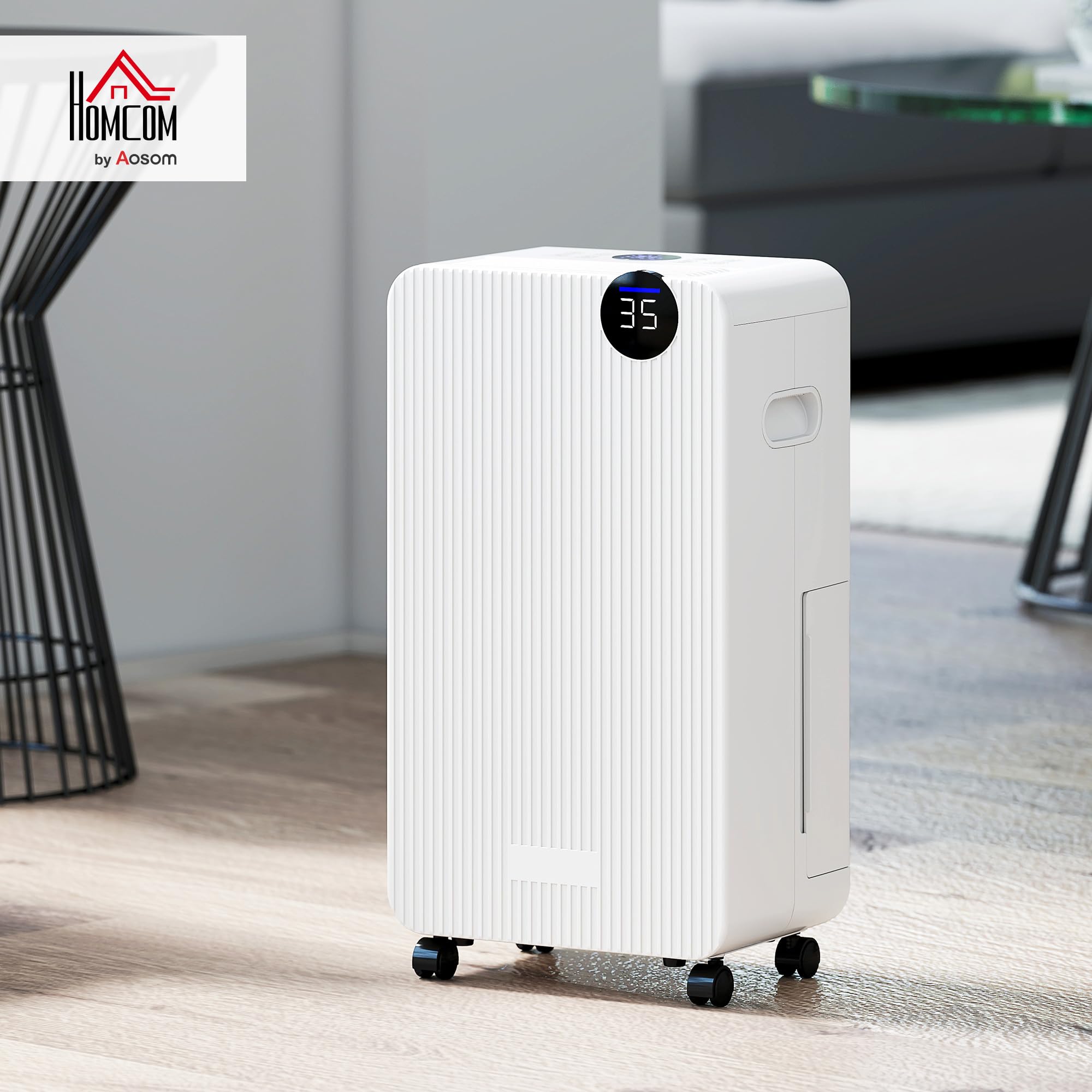 HOMCOM Deshumidificador 12L/día Depósito 2,1L Silencioso Eléctrico 12-25㎡ | 4 Modos, Pantalla LED, Temporizador, Apagado Automático, Bloqueo Infantil, Drenaje Continuo