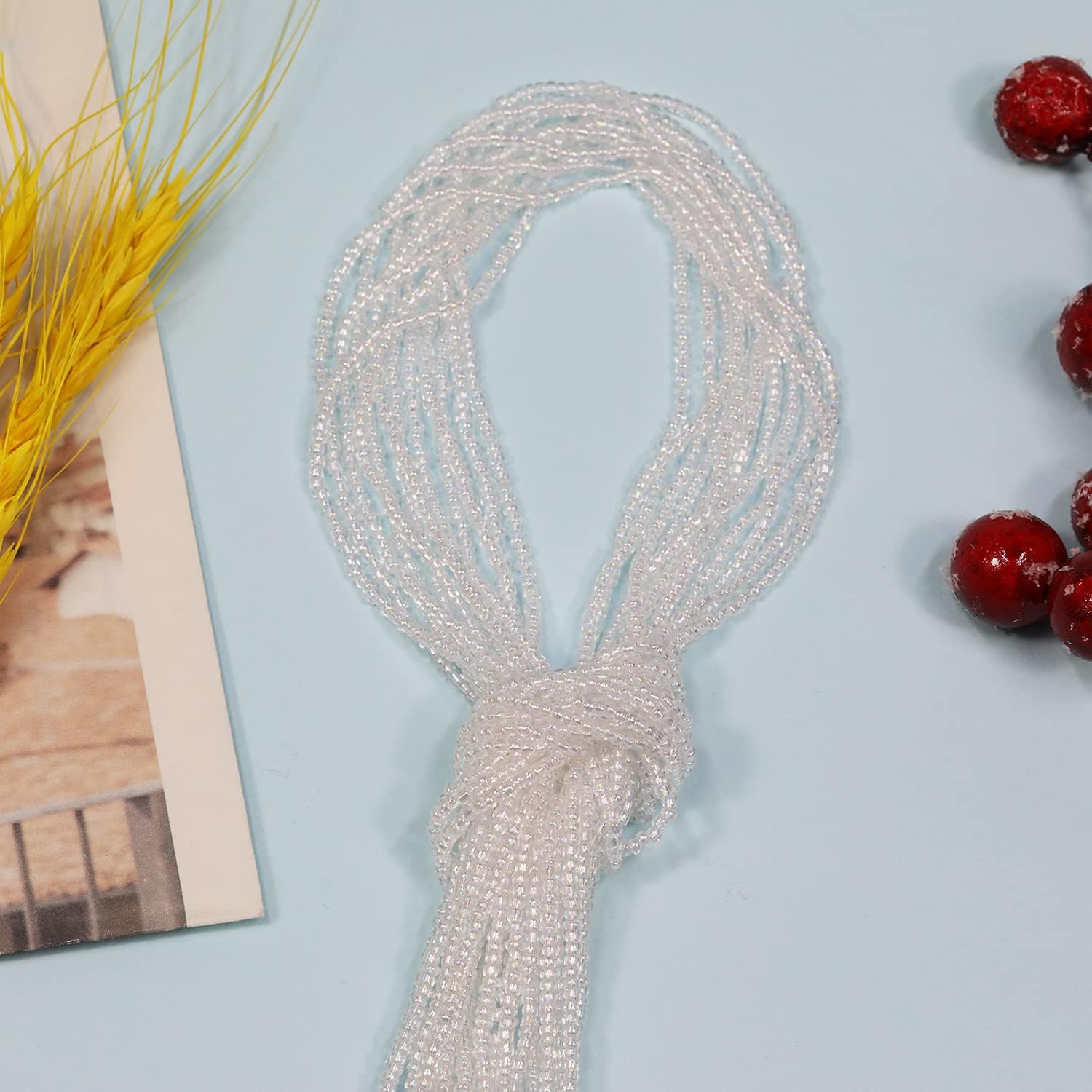 11/0 Glass Clear Rainbow Color Seed Beads Hanks (3 Meters) Total 6000pcs, 9 Meters String Clear AB Seed Beads Strand - Image 4