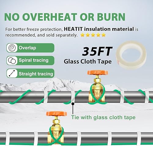 Vista 20 de HEATIT JHSF - Cable calefactor de tuberías autorregulable preensamblado de 30 pies y 120 V