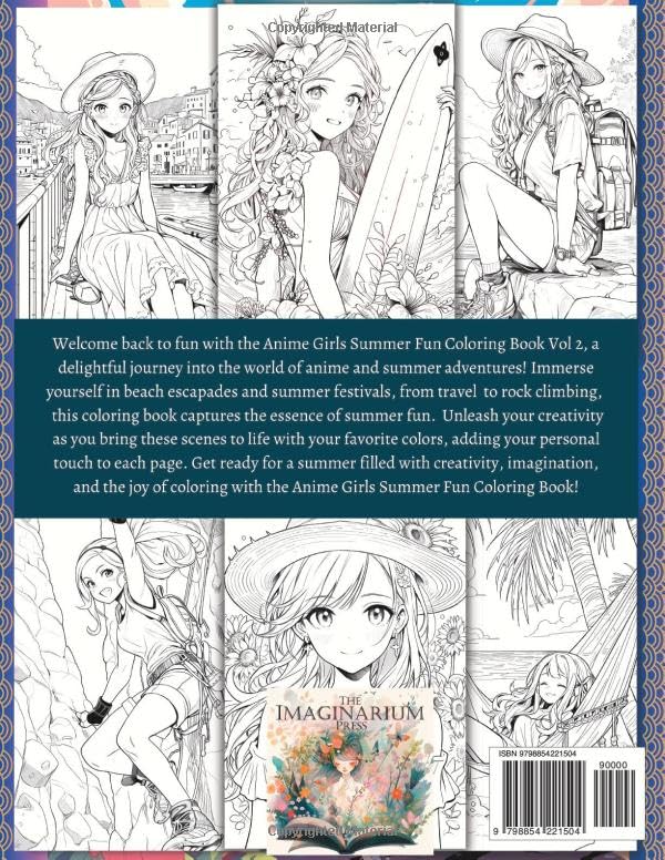 Summer Fun Anime Girls Coloring Book Vol 2: Manga Themed Summer Vacation Coloring Pages for Adults and Teens image 3
