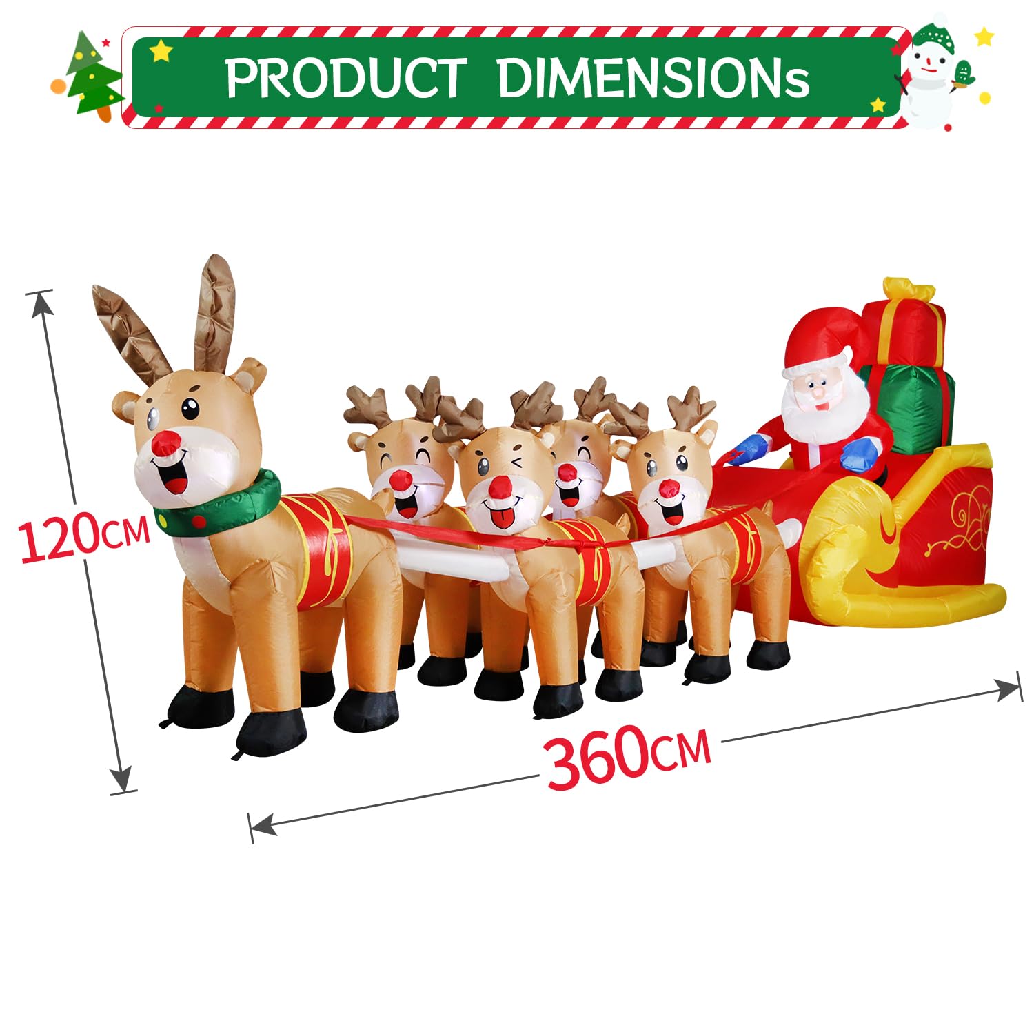 Snapklik.com : DomKom 12 FT Christmas Inflatable Santa Claus On Sleigh