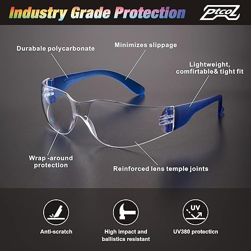 Miniatura 4 de Paquete de 28 lentes de seguridad en 7 colores (paquete a granel de 24 + 4), gafas protectoras unisex transparentes antiarañazos, resistentes a los