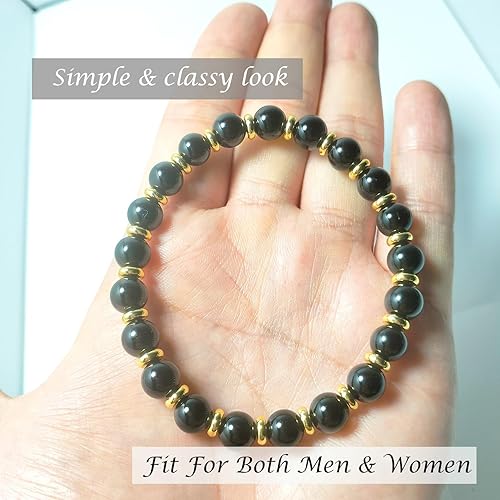 Miniatura 5 de Black Obsidian Protection Beaded Bracelet Best Gifts Box For Family Women Mens Natural Stone Black Tourmaline Agate Feng Shui Chakra Crystal