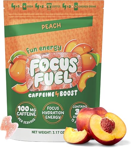 FocusFuel Energy Chews - Sabor a melocotón (15 porciones) - 100 mg de cafeína + Alpha GPC+ L-teanina + B12, magnesio - Enfoque suave y energía - Sin