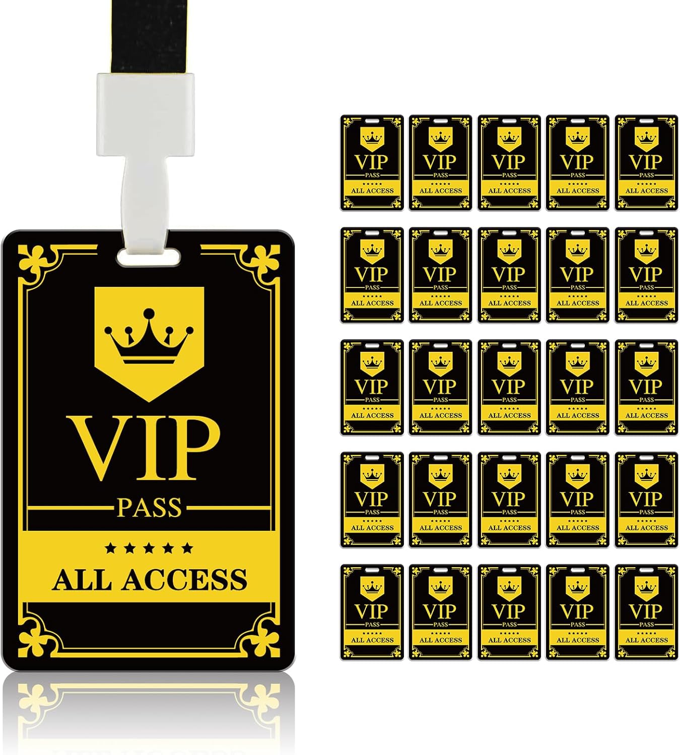 Backstage Pass & VIP Lanyards (25 pcs) - Premium Reusable Security Cards for Concerts, Gaming Events, Backstage Access, Birthday Parties, School & Corporate by OSTENBIG (Black Gold)