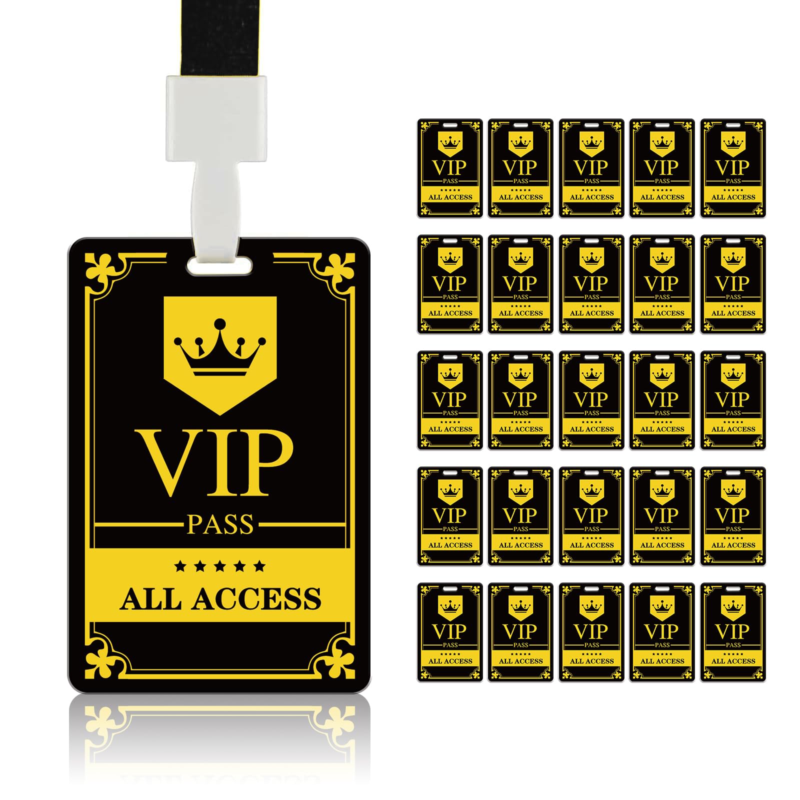 Cordones para insignia VIP y tarjetas de pase de plástico (25 piezas) – Pase de identificación temporal reutilizable para oficina, escuela, eventos, tarjetas de seguridad de plástico PVC