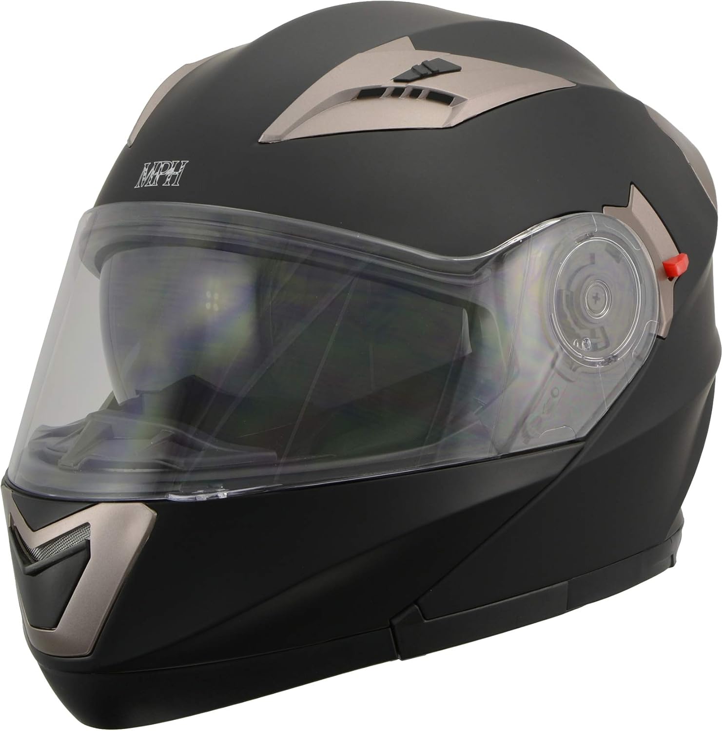 Milwaukee Performance Helmets MPH9804DOT Matte Black Modular Racing Helmet w/ Drop Down Visor