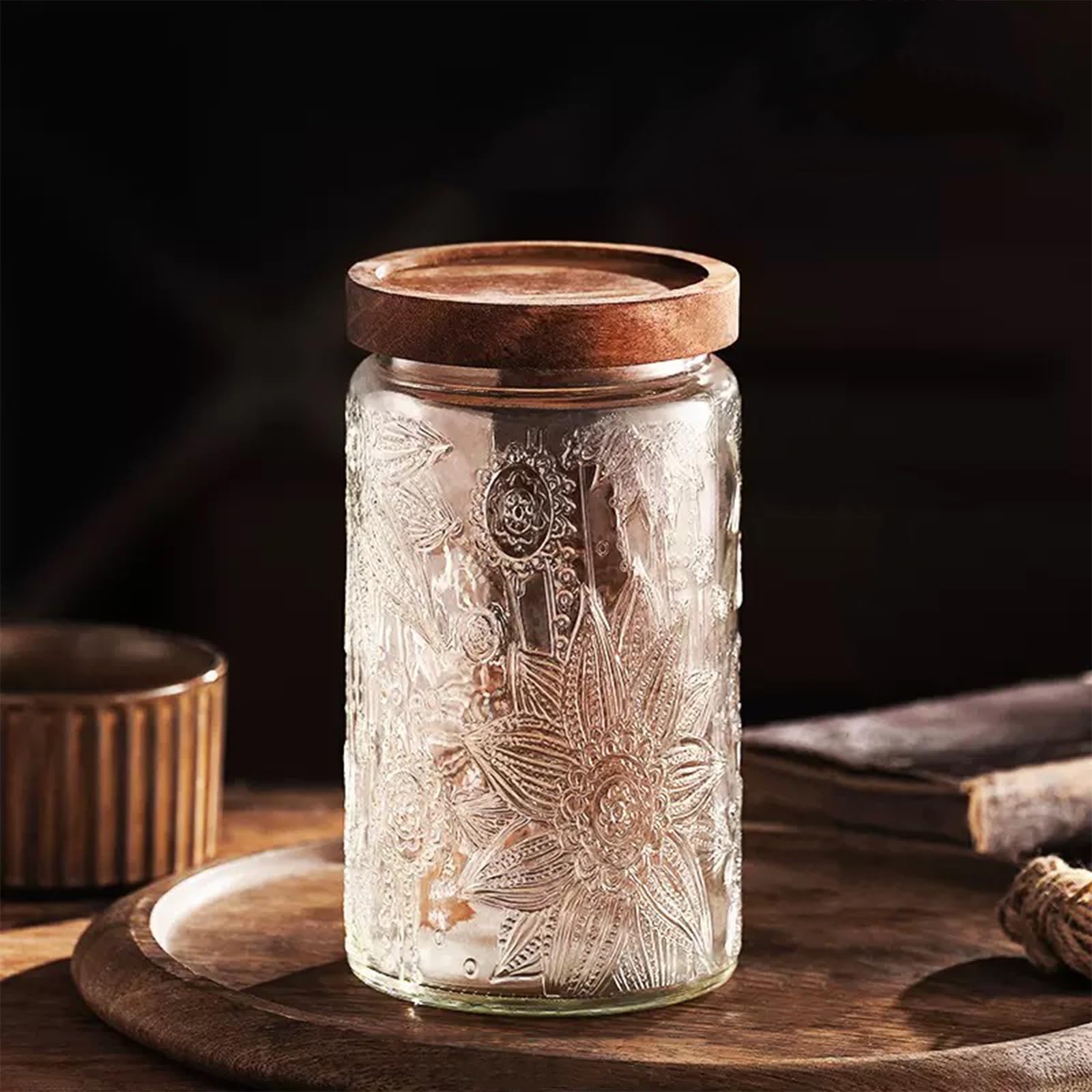 Juego de 2 tarros de cristal con tapa de 1000 ml, herméticos para cocina, tarros de especias grandes con tapa de madera para cocina, despensa, granos de café, harina, avena, cereales, pasta