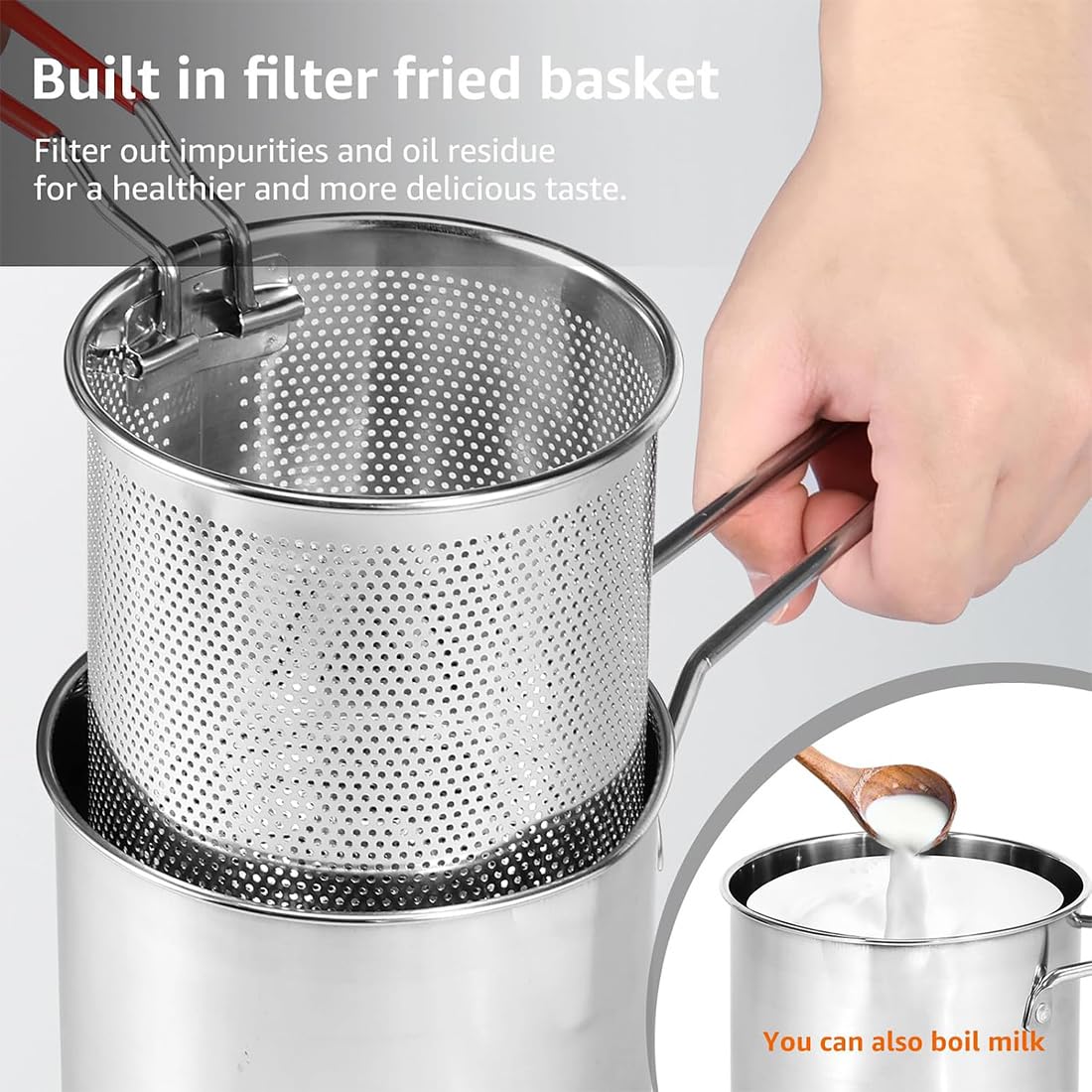 Set Mini Friggitrice Profonda Personale, Pentola Filtro Olio (#B) | Pentola Multifunzionale in Acciaio Inox 304 Cestino Filtro, Pentola Compatta con Coperchio per Cucina, Friggere, Cucinare