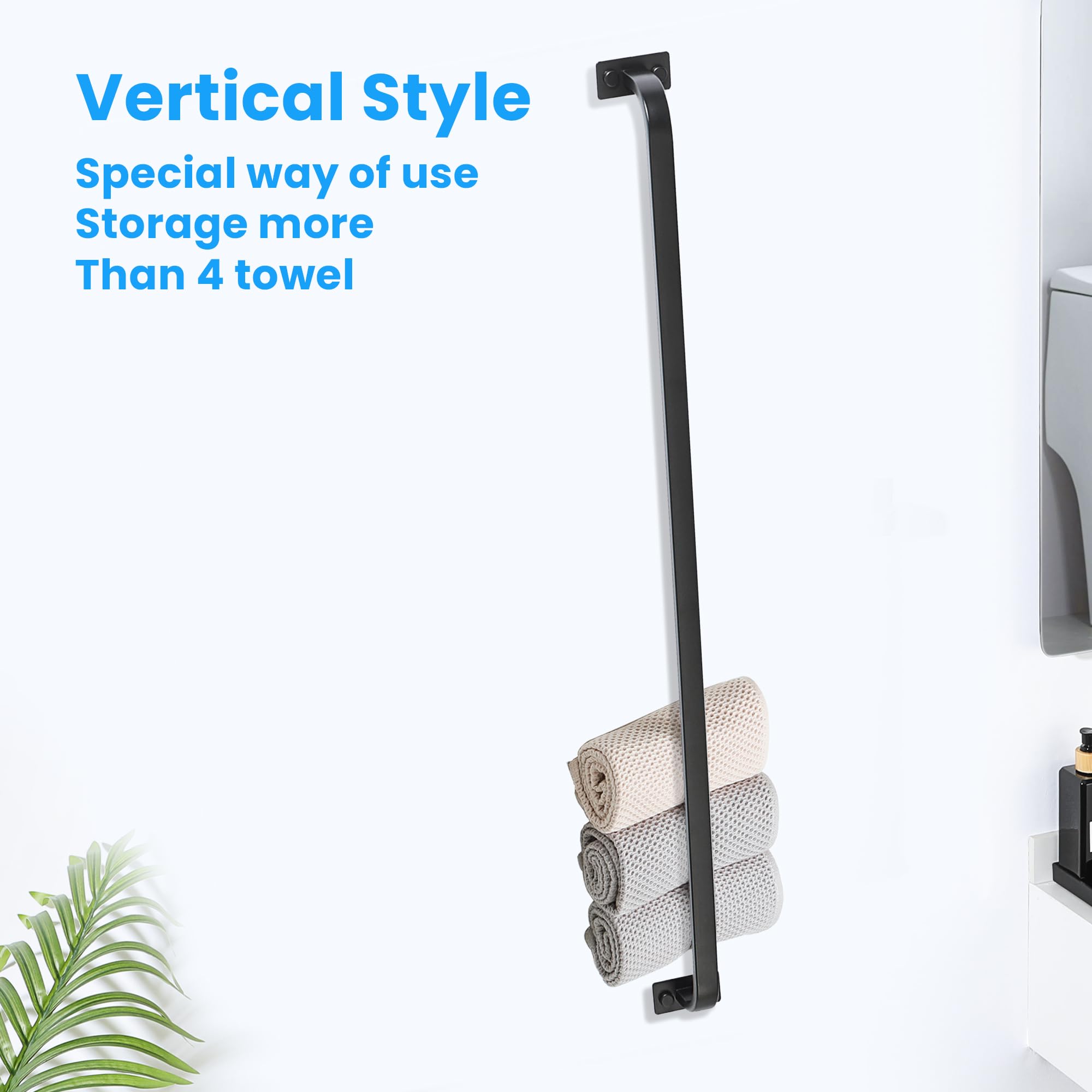 Mooche Toallero negro montado en la pared, soporte para toallas de mano de 80 cm, barra de toalla individual de acero inoxidable SUS304 para baño, cocina y hogar