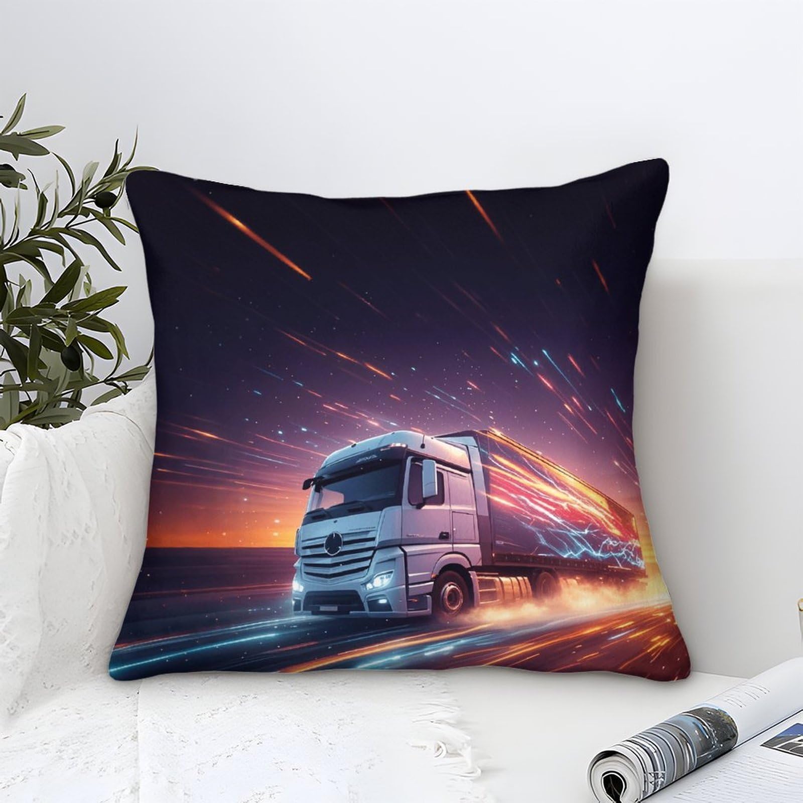 Lililaobiao Fast Moving Truck Cushion Cover, 50X50cm Decoration Lorry Pillow Cover Outdoor Throw Pillow Case Home Garden Decor