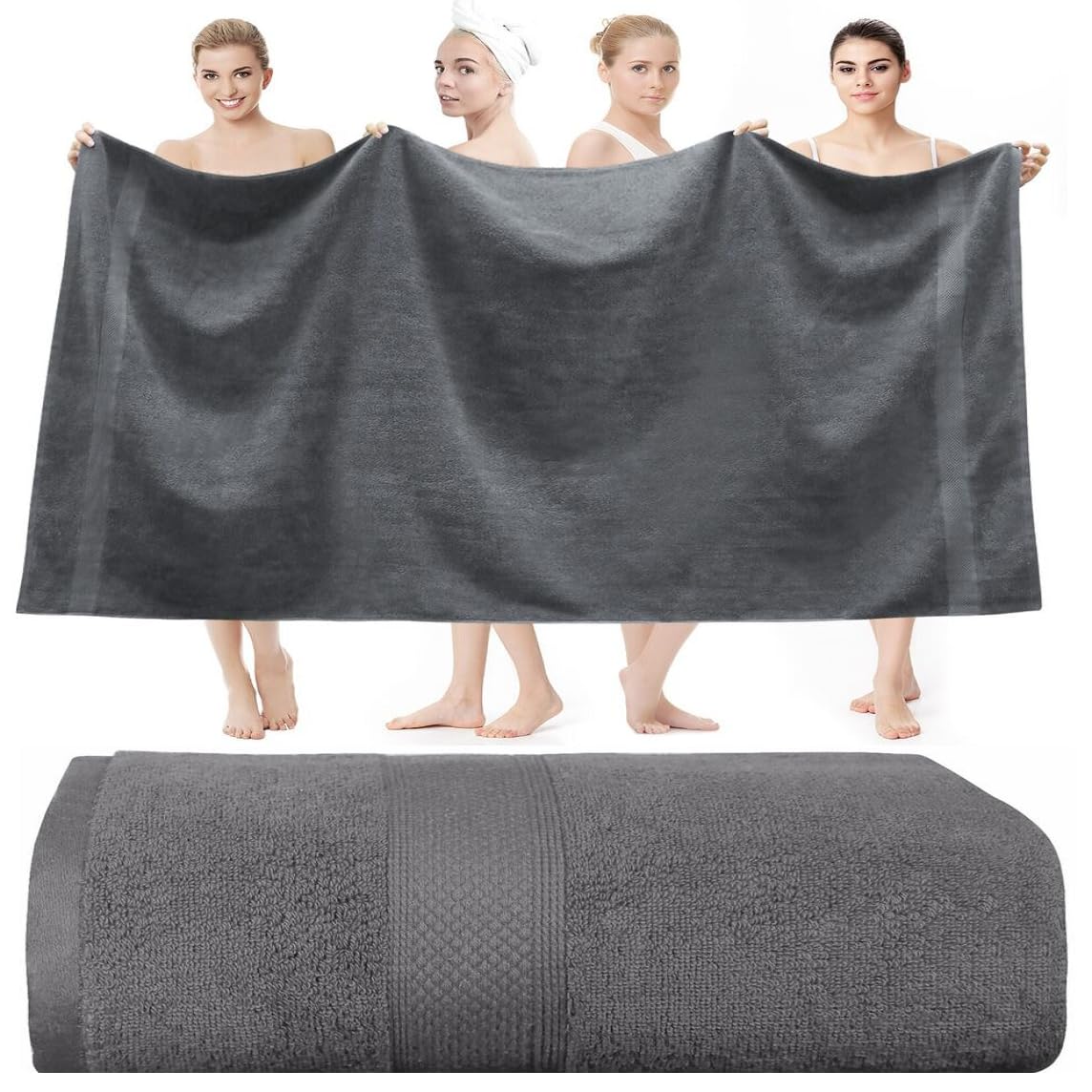 Wholesale Trade Dealz Super Jumbo Bath Sheet Massive Extra Large (150cm x 200cm, 600-GSM) Premium Soft Quality 100% Egyptian Cotton Huge Bath Sheets/Beach Towels (Charcoal Grey)